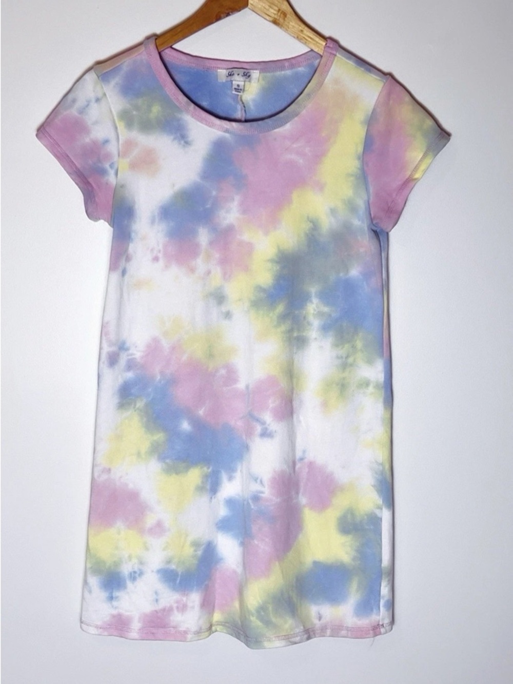 She + Sky Pastel Tie-Dye Tee Dress in Pink, Blue & Yellow